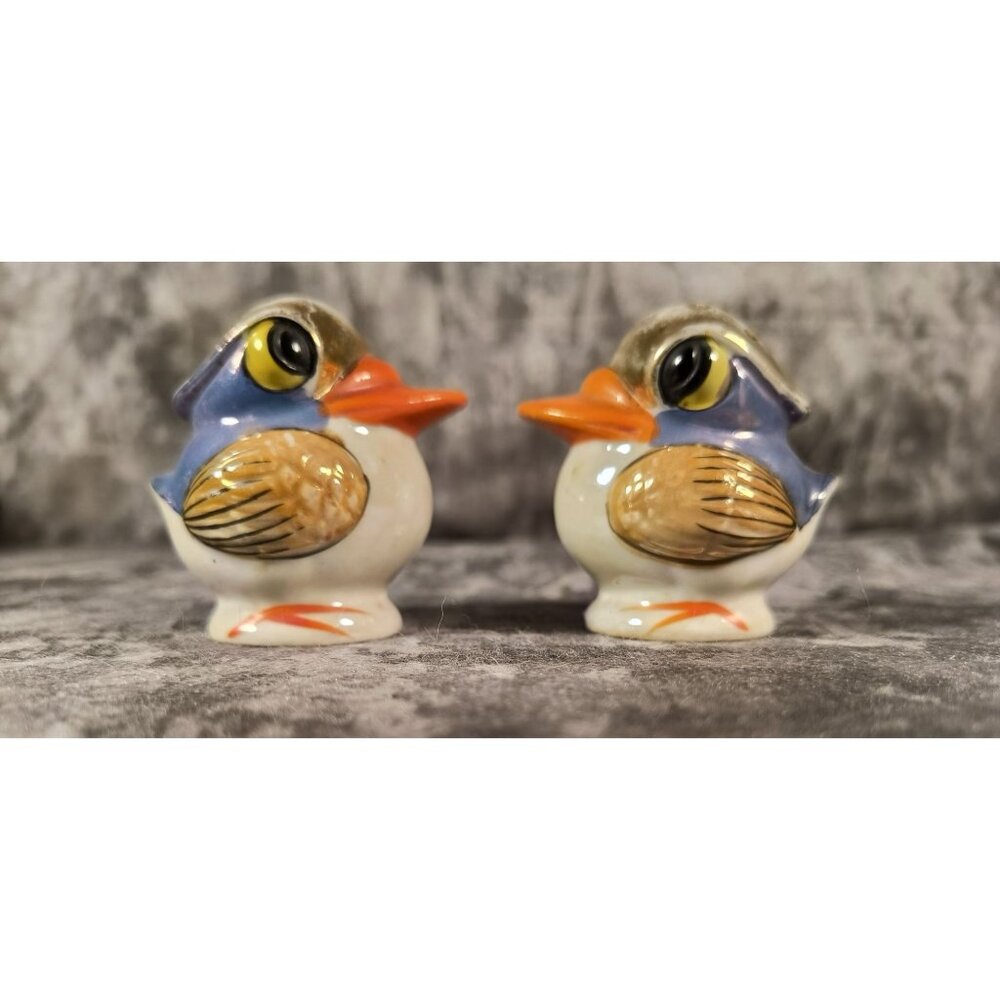 Vintage Japan Lustreware Bird Salt & Pepper Shakers Hand-Painted Ceramic Collect
